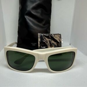 Celine Cream Sunglasses with Green Lenses